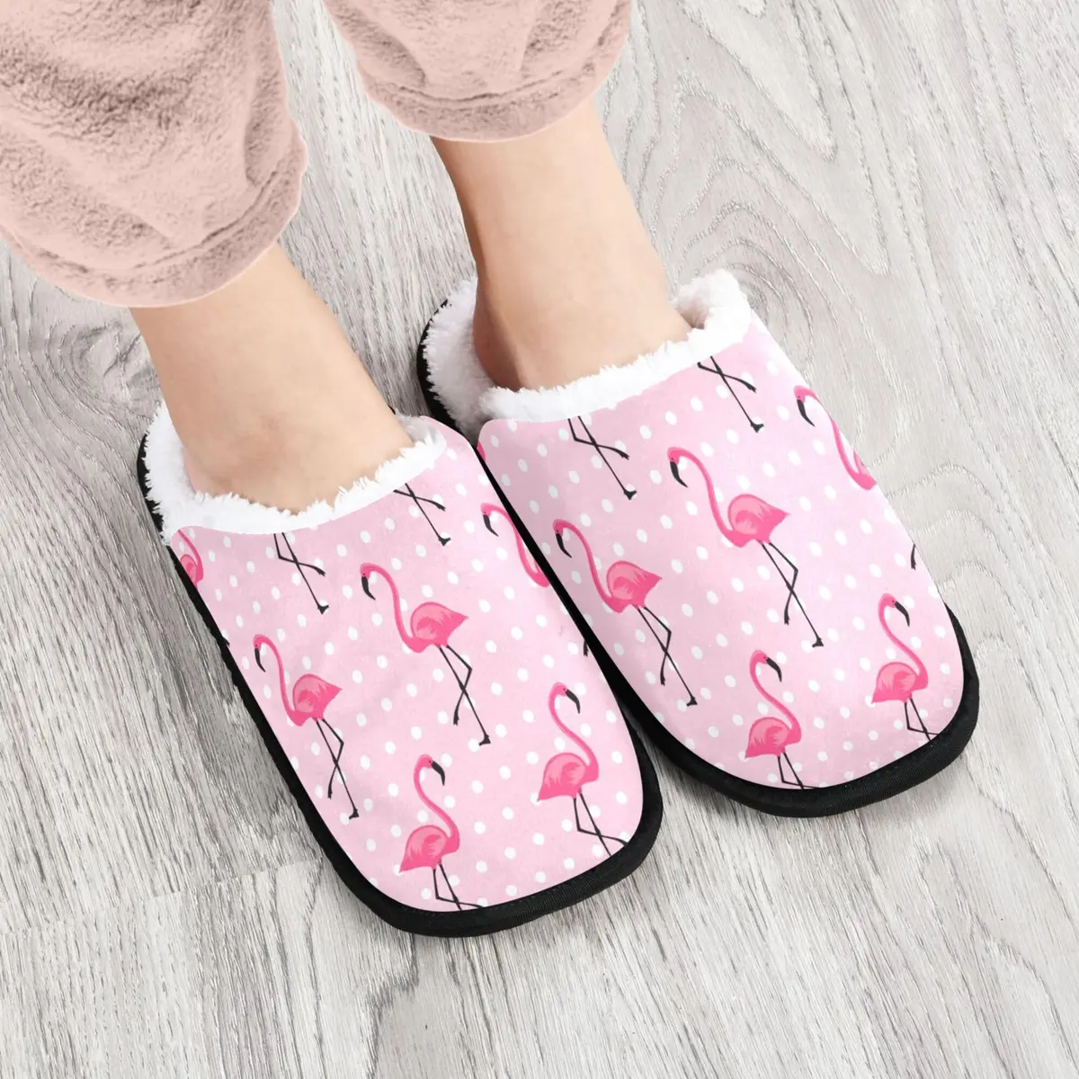 Umidedor Pink Flamingo Dots Slippers | Memory Foam Indoor House Shoes for Bedroom & Travel (US 5-8 / 9-12) - view 2