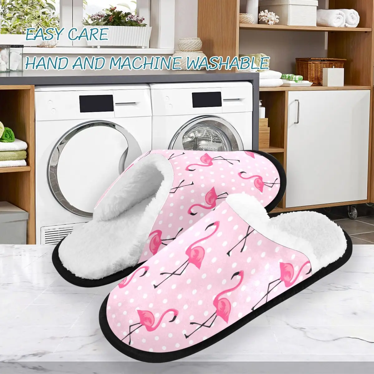 Umidedor Pink Flamingo Dots Slippers | Memory Foam Indoor House Shoes for Bedroom & Travel (US 5-8 / 9-12) - view 3