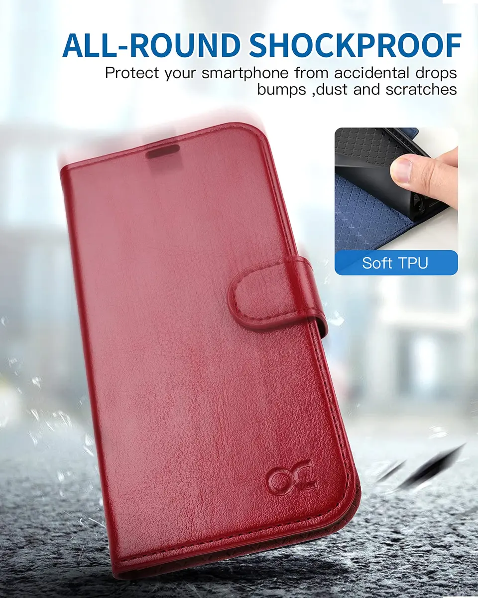 OCASE Wallet Case for iPhone 13, Card Holder, Red | Shockproof Leather Cover with RFID Shield - view 6