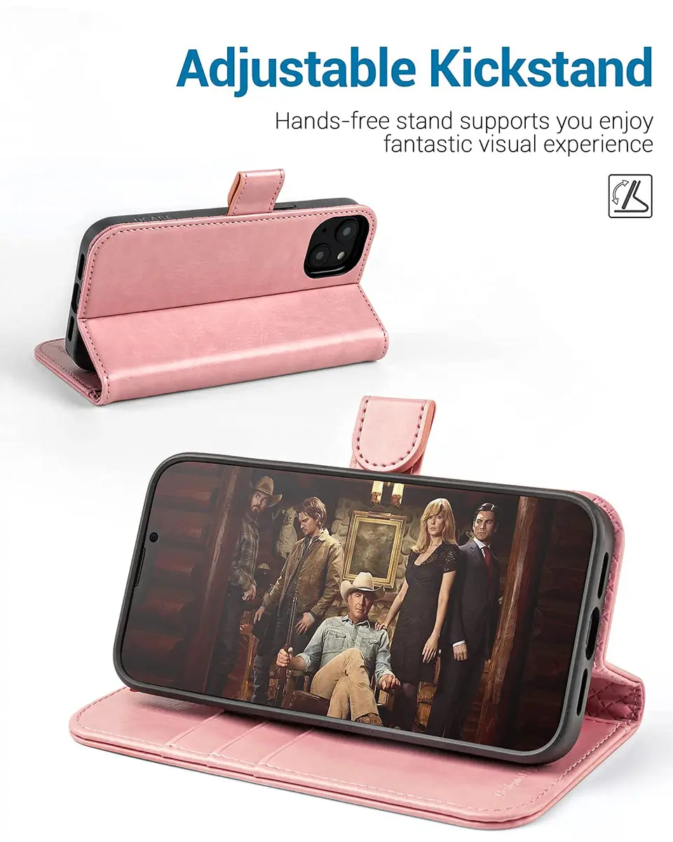 OCASE for iPhone 13 Wallet Case, Card Holder, Pink | RFID Shielding & Kickstand - view 4