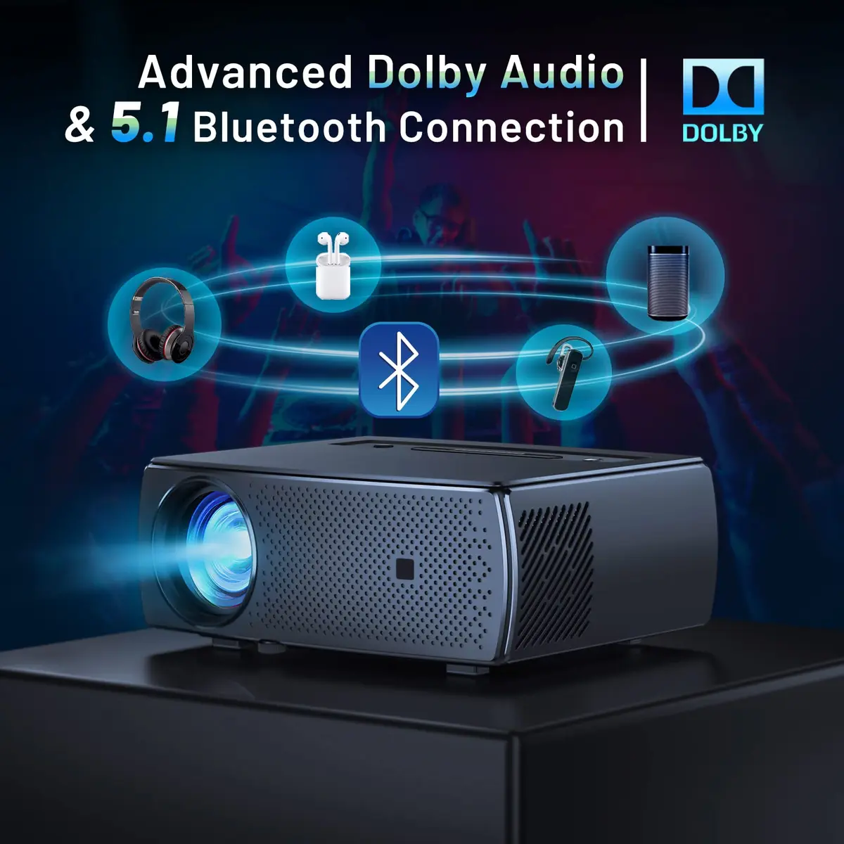 ClokoWe Video Projector 1080P HD 5G WiFi Bluetooth Portable | Home Theater with Screen - view 3