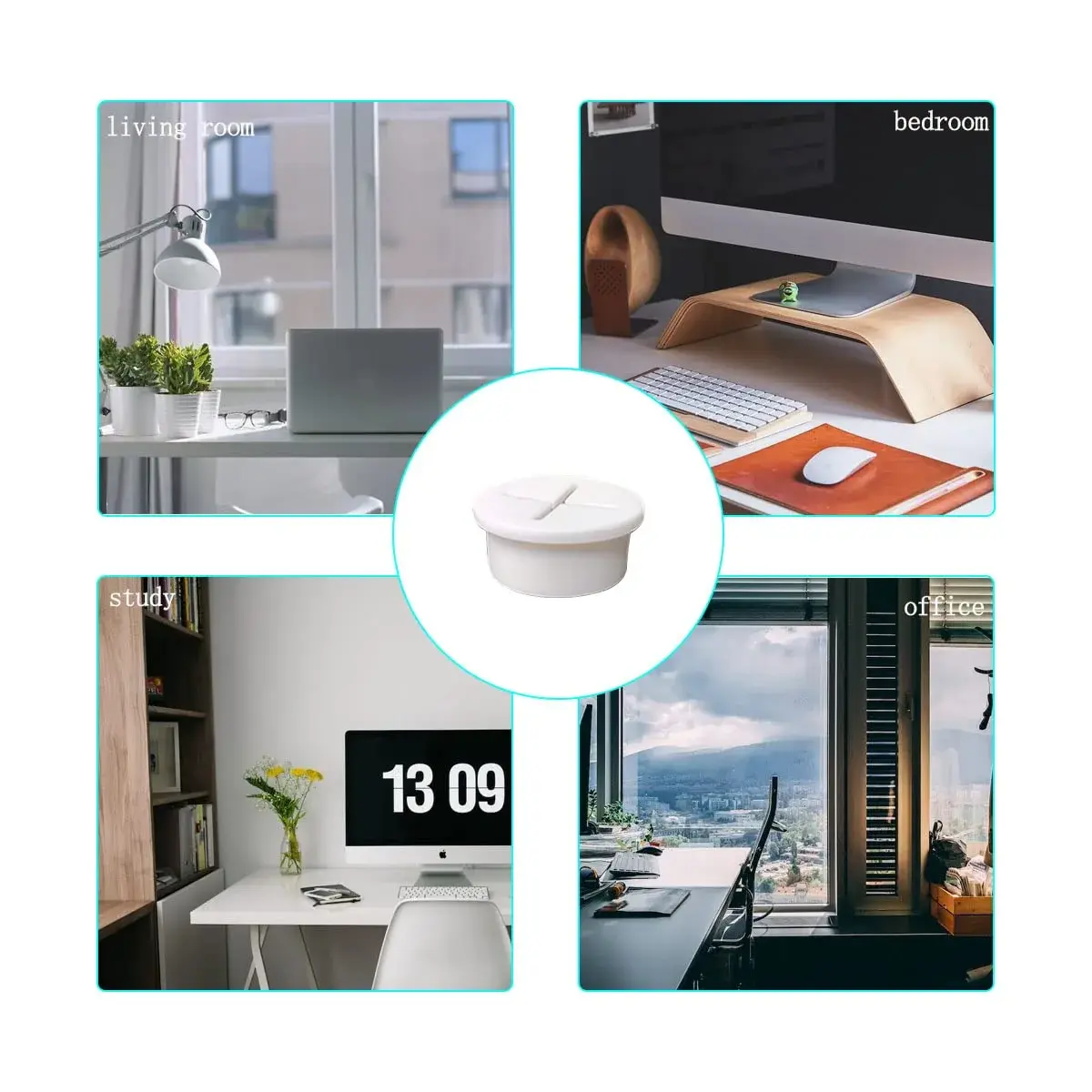 ZYYC 6 Pcs Cable Cord Grommet 2.9cm (1.14 Inch) Flexible White Silicone Wire Hole Cover | Organizes Cables for Desks and Entertainment Systems - view 3