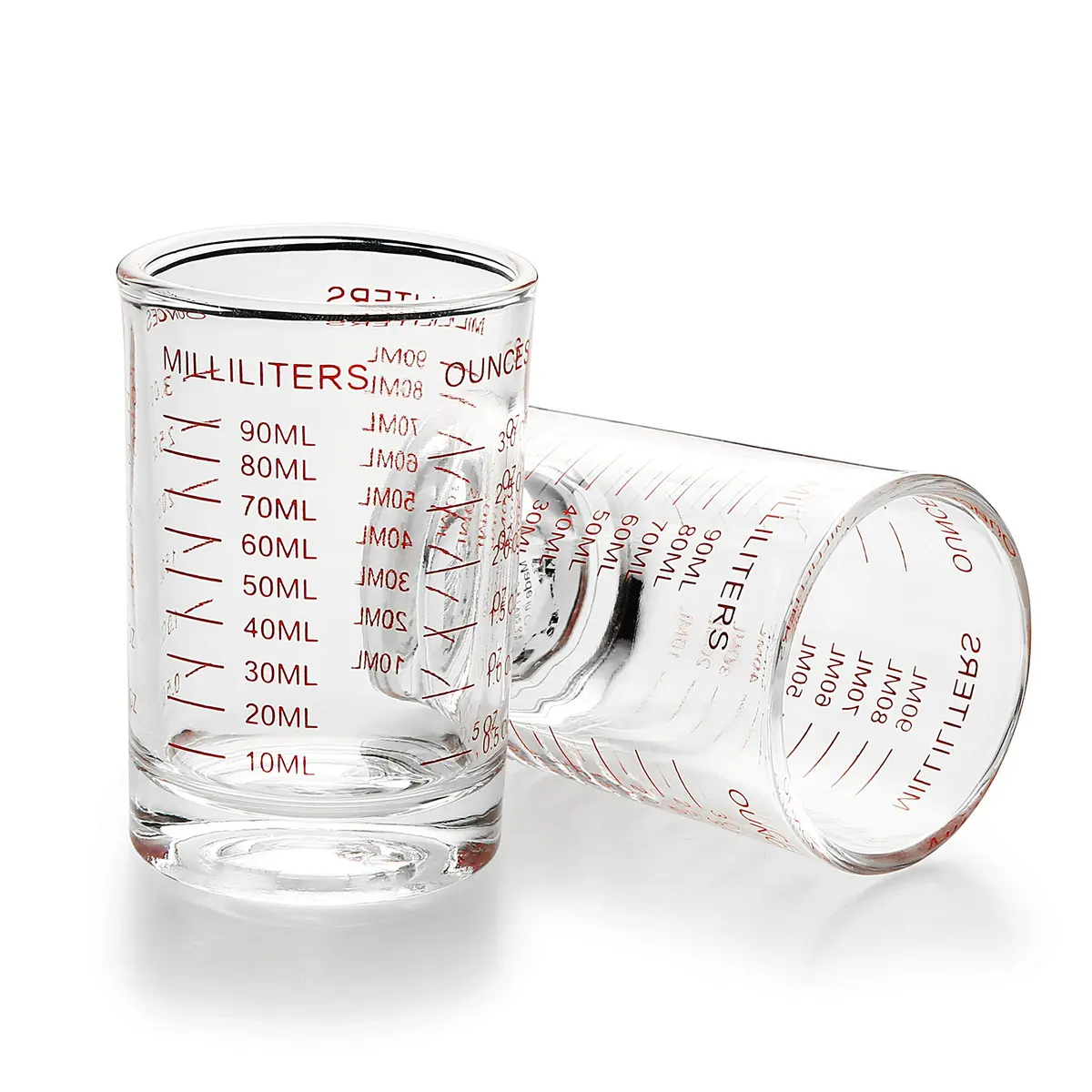NCnnwovf 2 PACK Measuring Cup Shot Glass 90ML | Heavy Glass with Red Scale for Liquids & Dry - main product image