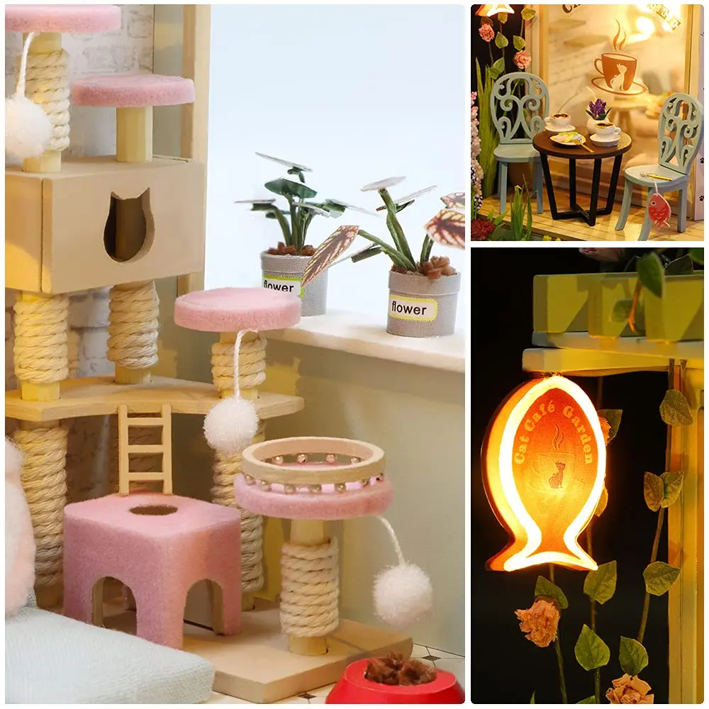 CUTEBEE Cat Coffee Garden DIY Dollhouse Miniature Kit with Furniture, 1.38 kg (3.06 lb) | Collectible Home Decor - view 5