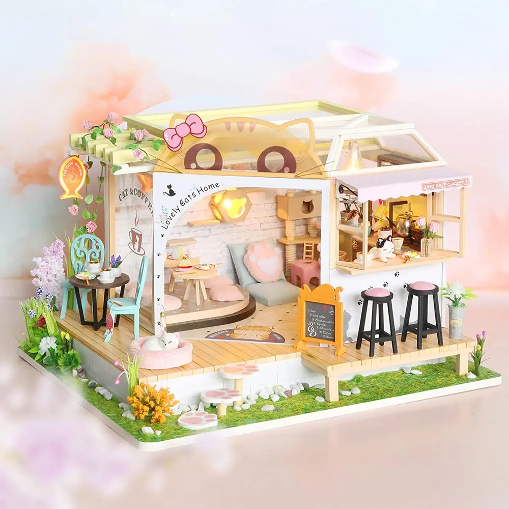 CUTEBEE Cat Coffee Garden DIY Dollhouse Miniature Kit with Furniture, 1.38 kg (3.06 lb) | Collectible Home Decor - view 2