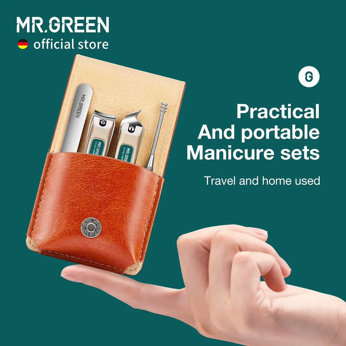 MR.GREEN Portable Manicure & Pedicure Set Mr-6103 | 5-Piece Stainless Steel Tool Kit with PU Leather Case - view 2