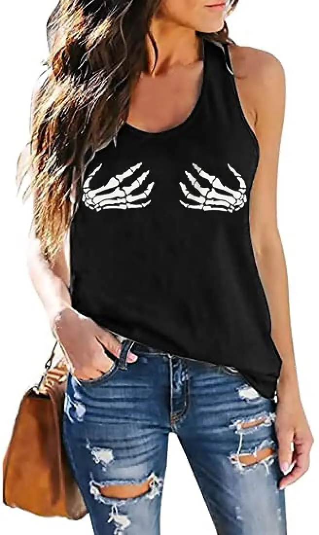 Fensajomon Skull Shirt for Women Sleeveless Printed Loose Workout Tank Top | Gothic Skull Design, Casual Fit, Summer Style - main product image