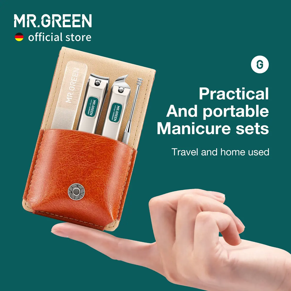 MR.GREEN Portable Manicure Sets Pedicure Kits with PU Leather Case, 5-Piece Stainless Steel Grooming Tool Set (Mr-6104) - view 2