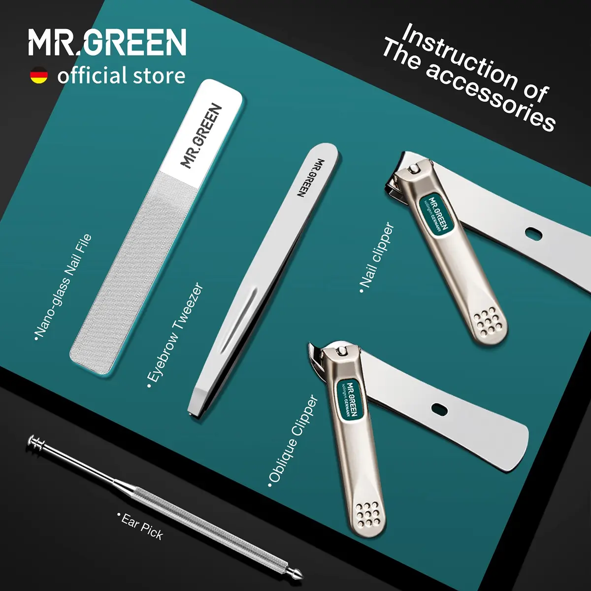 MR.GREEN Portable Manicure Sets Pedicure Kits with PU Leather Case, 5-Piece Stainless Steel Grooming Tool Set (Mr-6104) - view 4