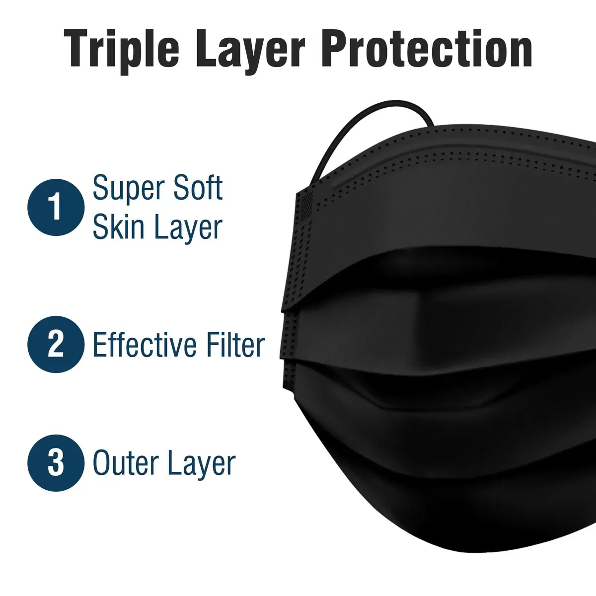 WECARE 50 Box, Individually-Wrapped Masks - Jet Black | 3 Ply Disposable Face Masks for Adults & Kids - view 4