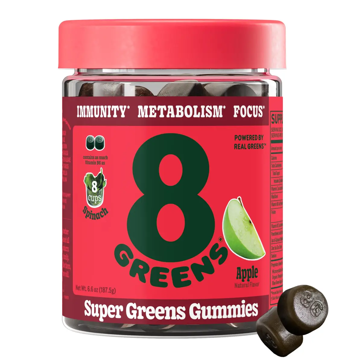 8G Supergreens Daily Gummies, Apple, 50 Servings | Supports Metabolism & Immunity - main product image