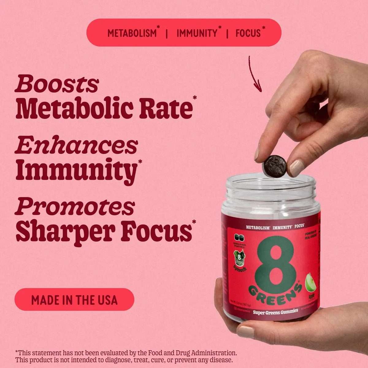 8G Supergreens Daily Gummies, Apple, 50 Servings | Supports Metabolism & Immunity - view 2