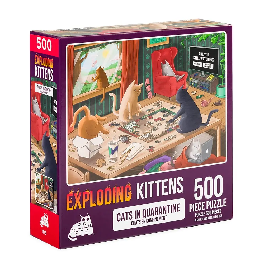 Exploding Kittens Cats in Quarantine 500 Piece Jigsaw Puzzle | Funny Cat-Themed Art for All Ages - main product image
