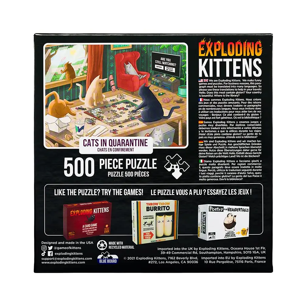 Exploding Kittens Cats in Quarantine 500 Piece Jigsaw Puzzle | Funny Cat-Themed Art for All Ages - view 2