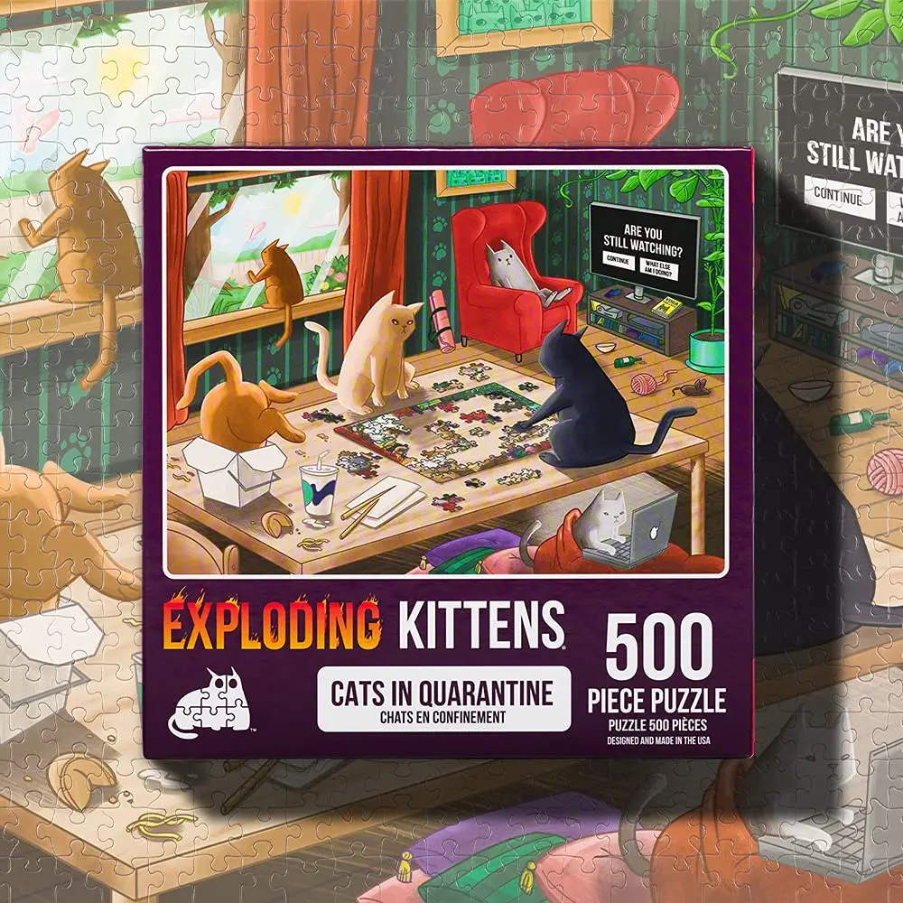 Exploding Kittens Cats in Quarantine 500 Piece Jigsaw Puzzle | Funny Cat-Themed Art for All Ages - view 3