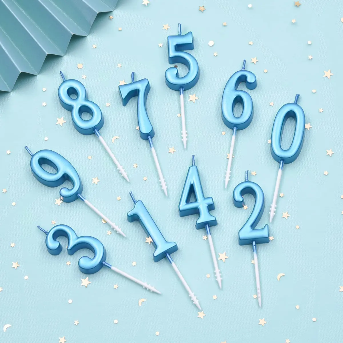 PHD CAKE Blue Numeral Birthday Candles 10.99 cm (4.33 inches) | Glitter Cake Topper for Parties - view 3