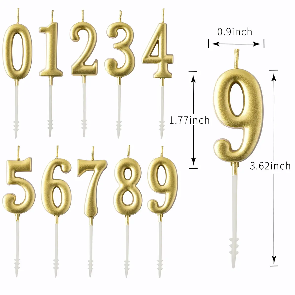 PHD CAKE Gold Numeral Birthday Candles 0-9, 11 cm (4.33 in) | Smokeless, Odorless, Glitter Cake Topper - view 6