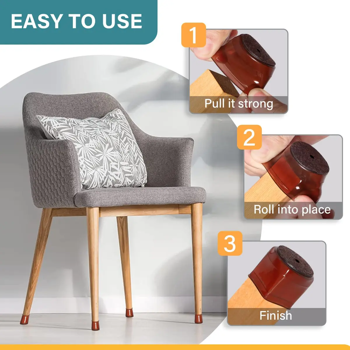 Ansible 24 Pcs Round Silicone Felt Chair Leg Floor Protectors L (33-50mm) | Protect Hardwood & Tile Floors - view 4