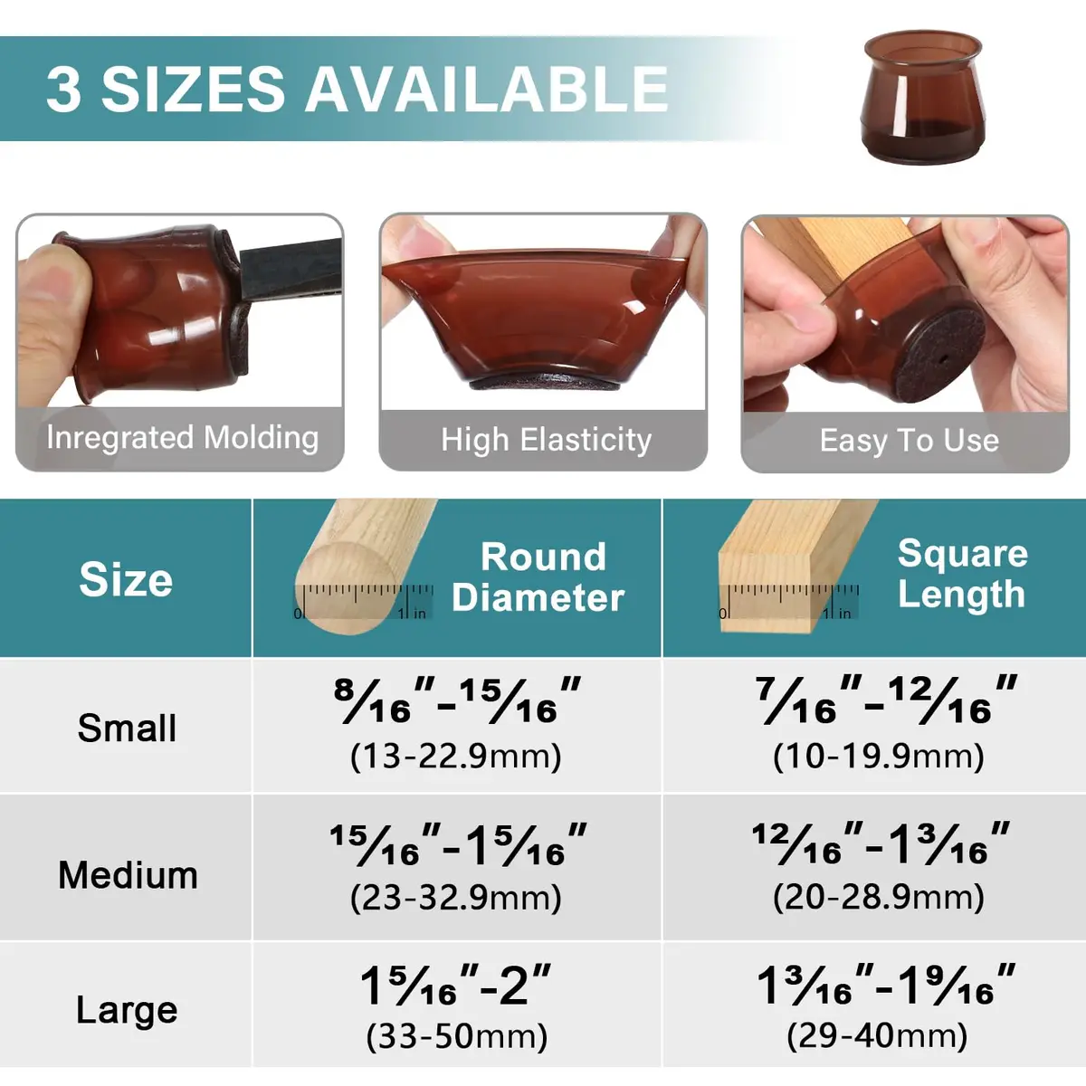 Ansible 24 Pcs Round Silicone Felt Chair Leg Floor Protectors L (33-50mm) | Protect Hardwood & Tile Floors - view 5