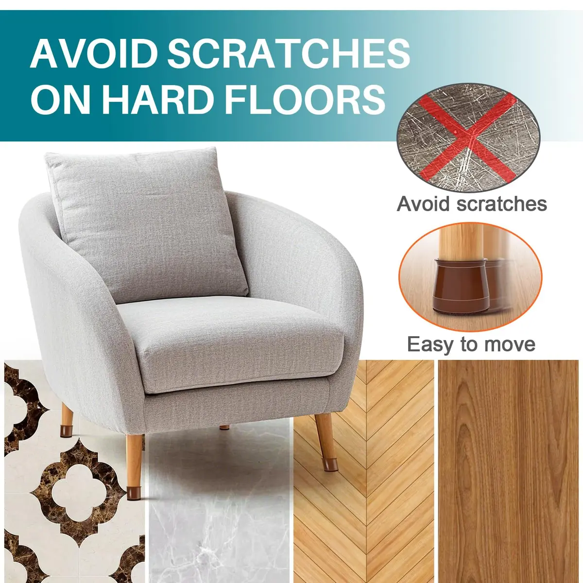 Ansible 24 Pcs Round Silicone Felt Chair Leg Floor Protectors L (33-50mm) | Protect Hardwood & Tile Floors - view 2