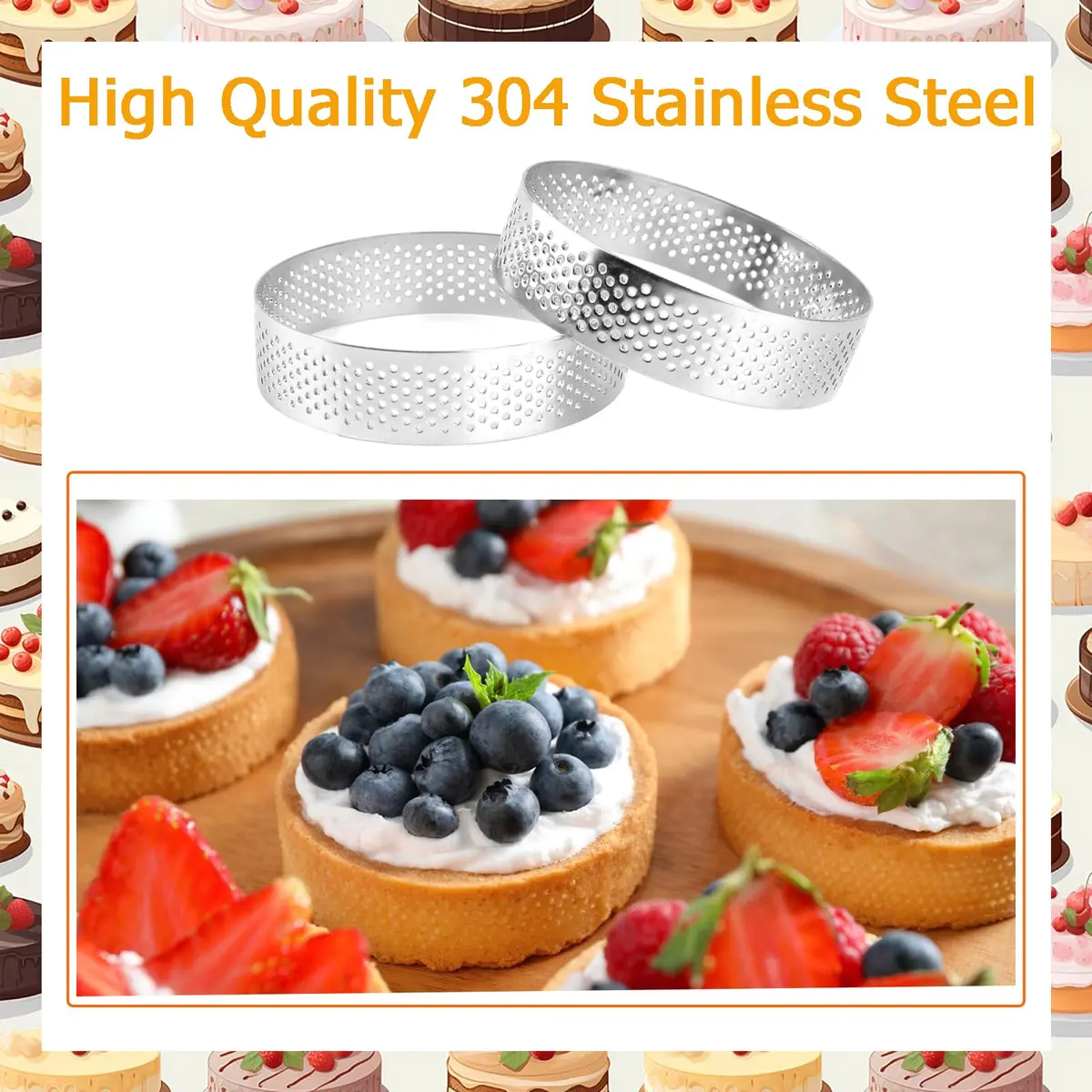 Frcctre 9 Pack 8cm (3.15 Inch) Stainless Steel Tart Rings | Perforated Molds for Tarts, Cakes & Desserts - view 3