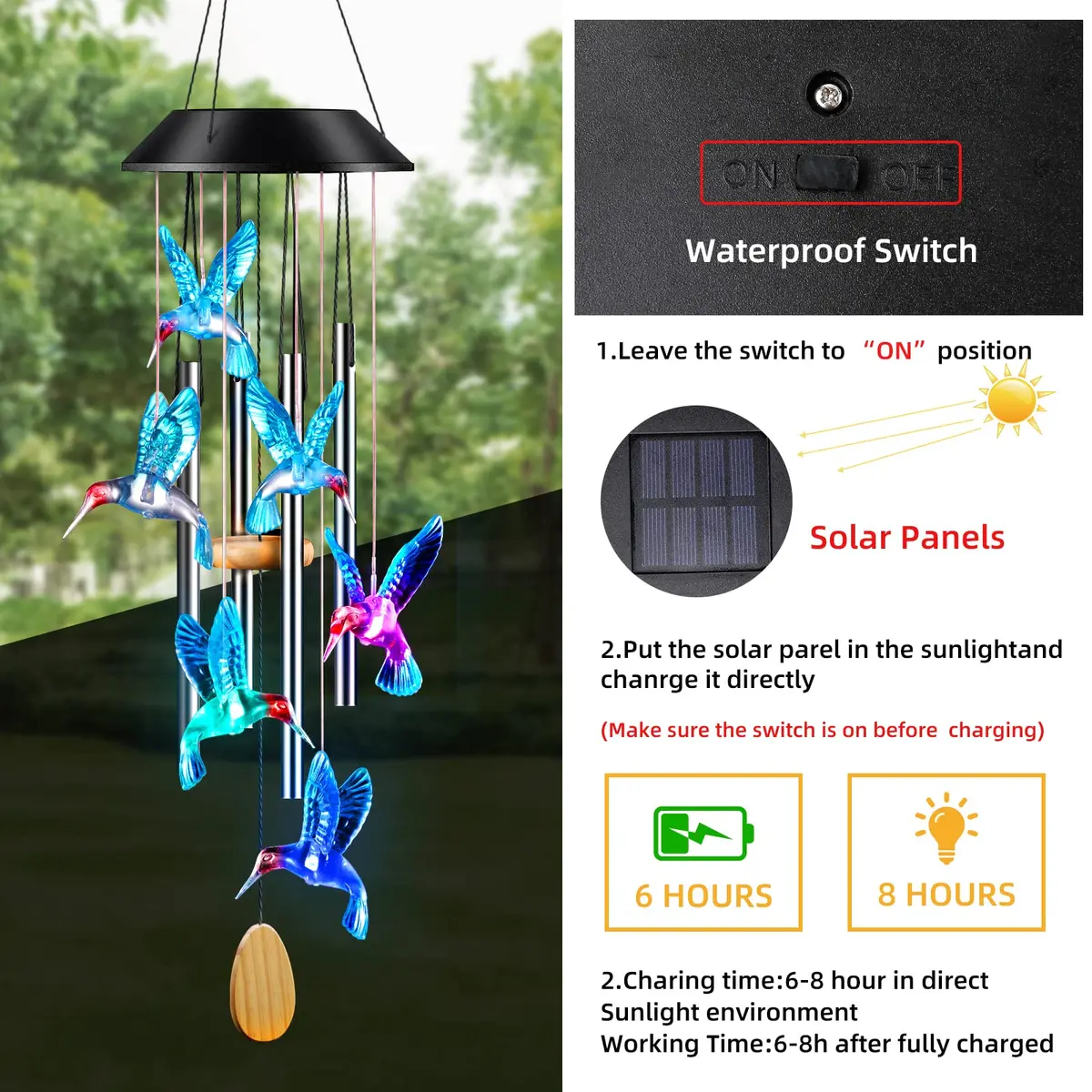 DesGully Wind Chimes 25 Inch Deep Tone Aluminum Tubes Garden Decor Gift - view 6