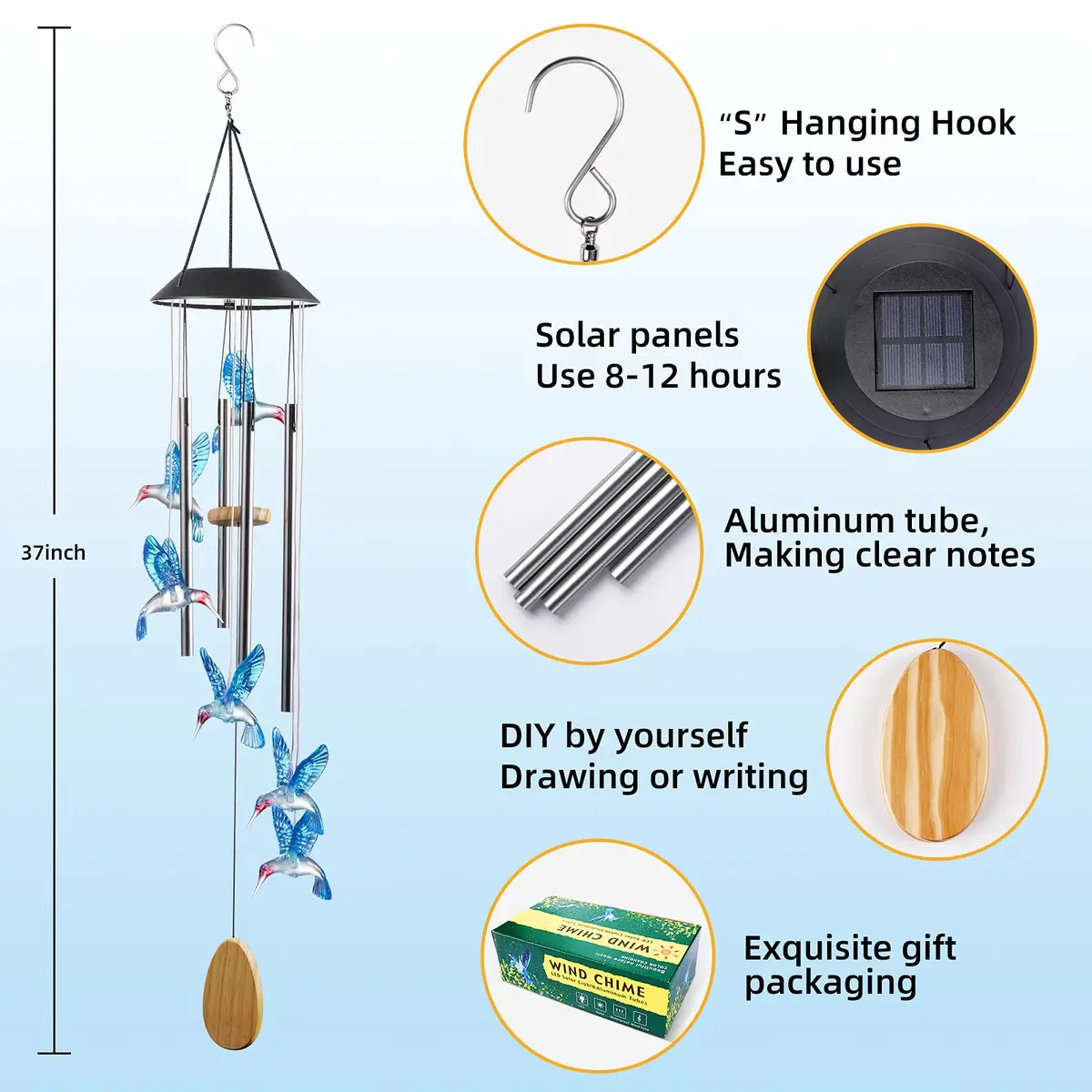 DesGully Wind Chimes 25 Inch Deep Tone Aluminum Tubes Garden Decor Gift - view 7