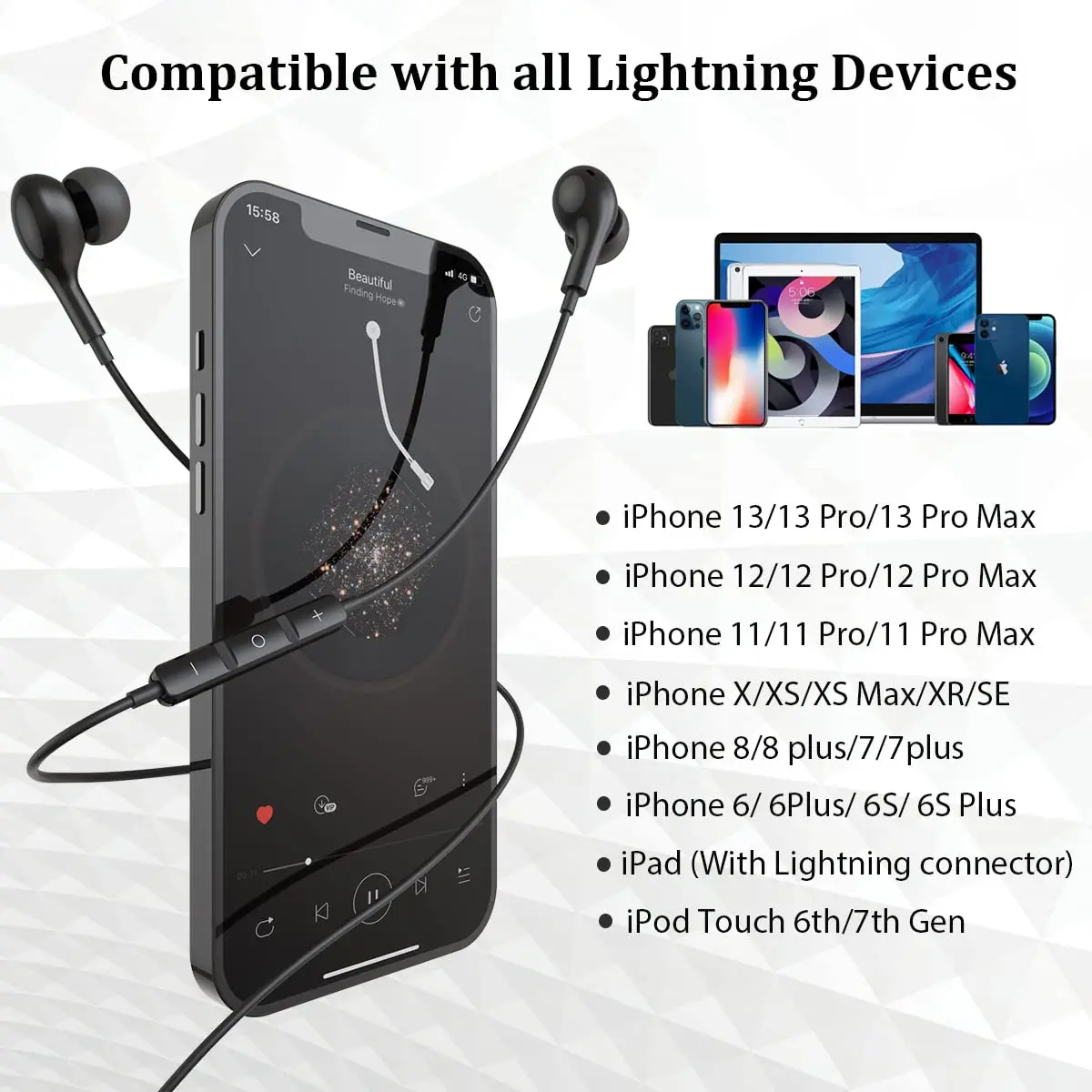 Guguearth Lightning Headphones Earphones Wired, MFi Certified & Magnetic | Premium Apple Lightning Earbuds for iPhone - view 6
