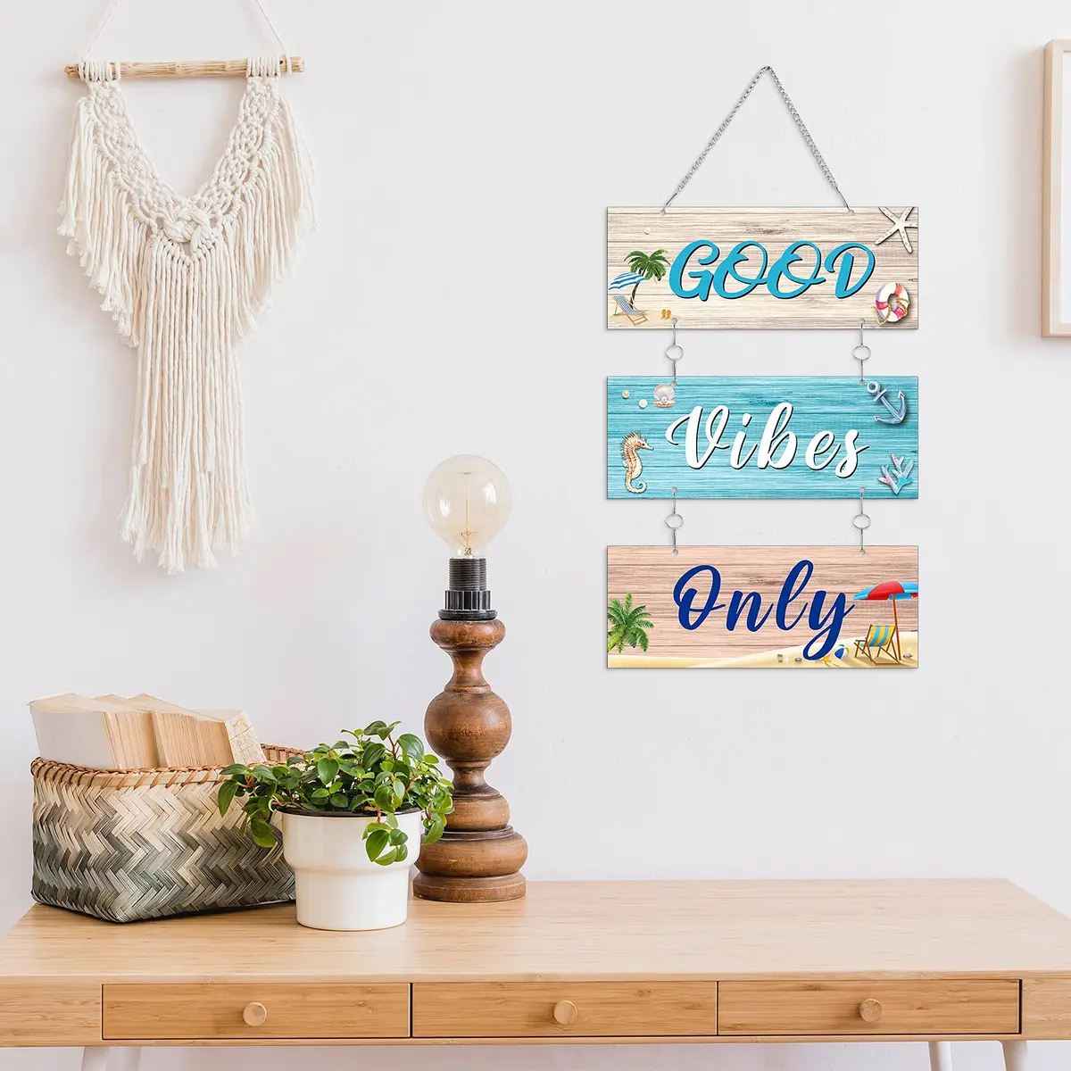 Hotop Metal Coastal Beach Wall Art Decor Good Vibes Only Sign 10 x 4 Inch | Vintage Style Beach Theme - view 6