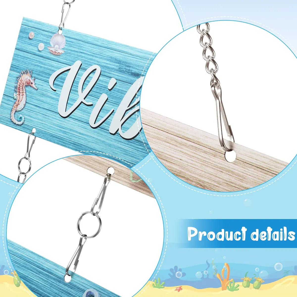 Hotop Metal Coastal Beach Wall Art Decor Good Vibes Only Sign 10 x 4 Inch | Vintage Style Beach Theme - view 3