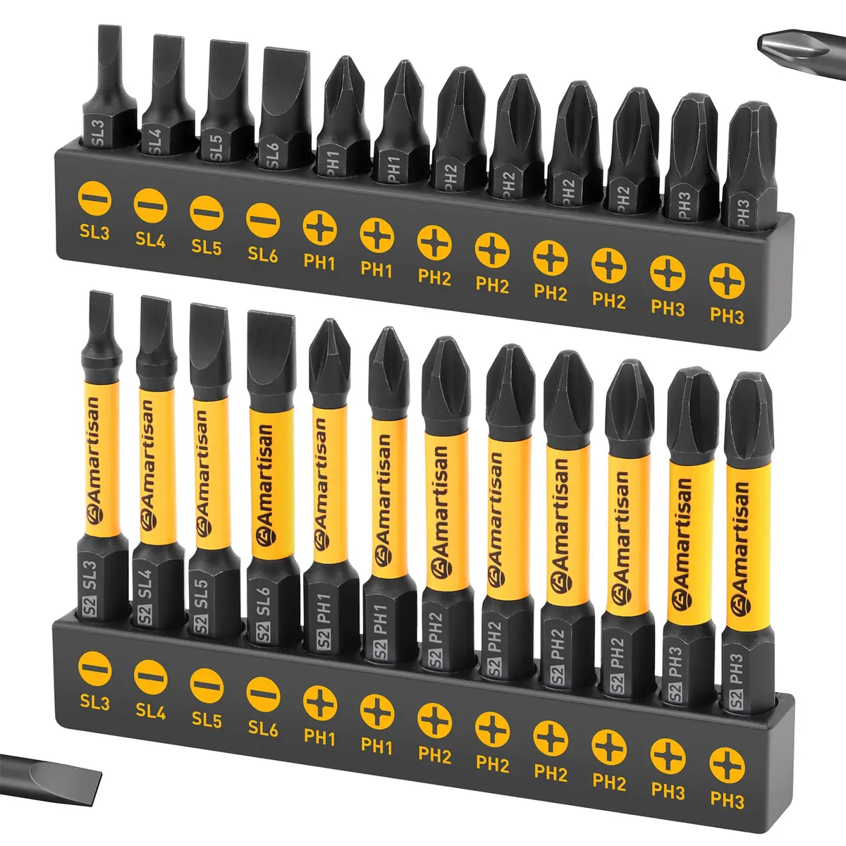 Amartisan 24-Piece Slotted Phillips Drill Bit Set, S2 Alloy Steel, Magnetic Tips, 2.3" Long with Storage Box | Heavy Duty Power Drill Bits for DIY & Professional Use - main product image