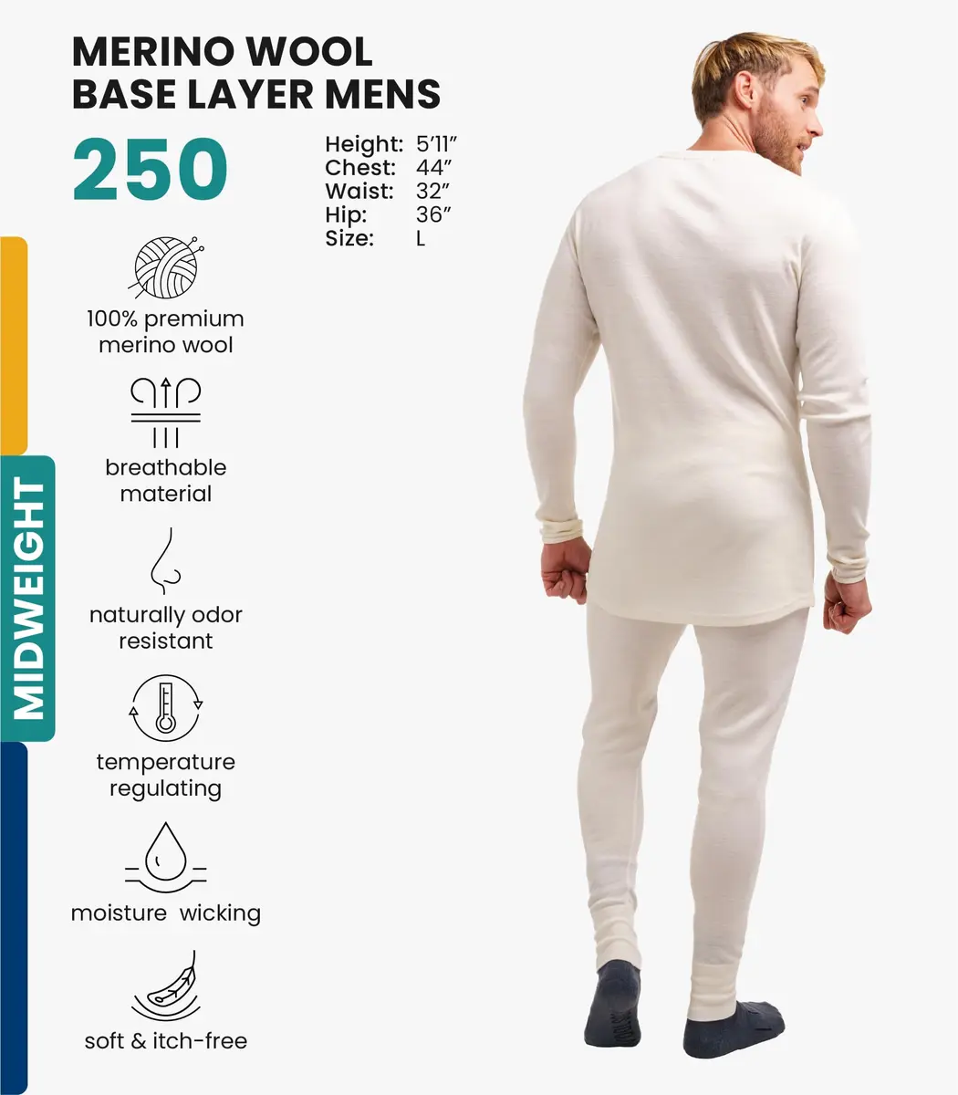 Merino.tech 100% Merino Wool Base Layer Men Set | Thermal Underwear for Men, X-Large, 250 Merinos, All-Season Comfort - view 2