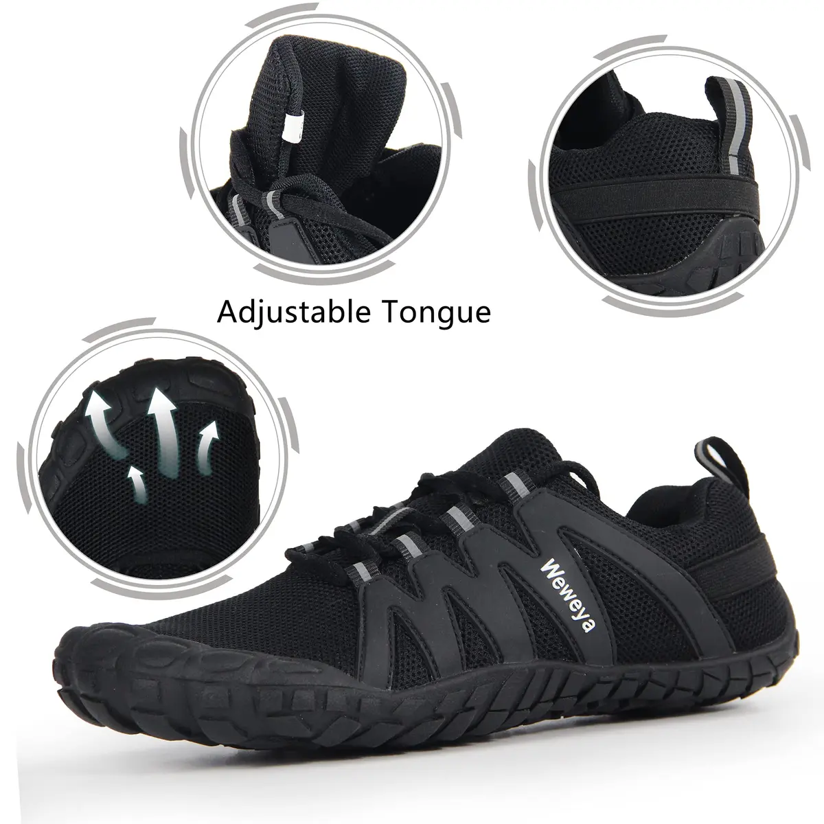 Weweya Men Barefoot Five Toe Wide Box Zero Drop Shoes Size 10 Black | Minimalist, Wide Toe Box, Zero Drop - view 2