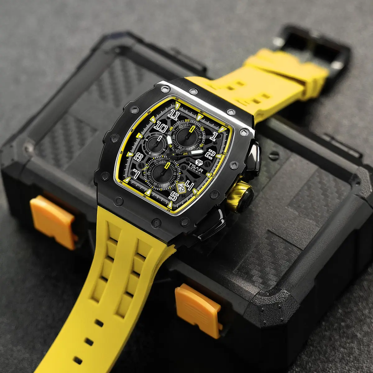 TSAR BOMBA Mens Quartz Wristwatch Waterproof 50M Tonneau Chronograph | Luxury Business Dress Watch (70-120 chars) - view 2