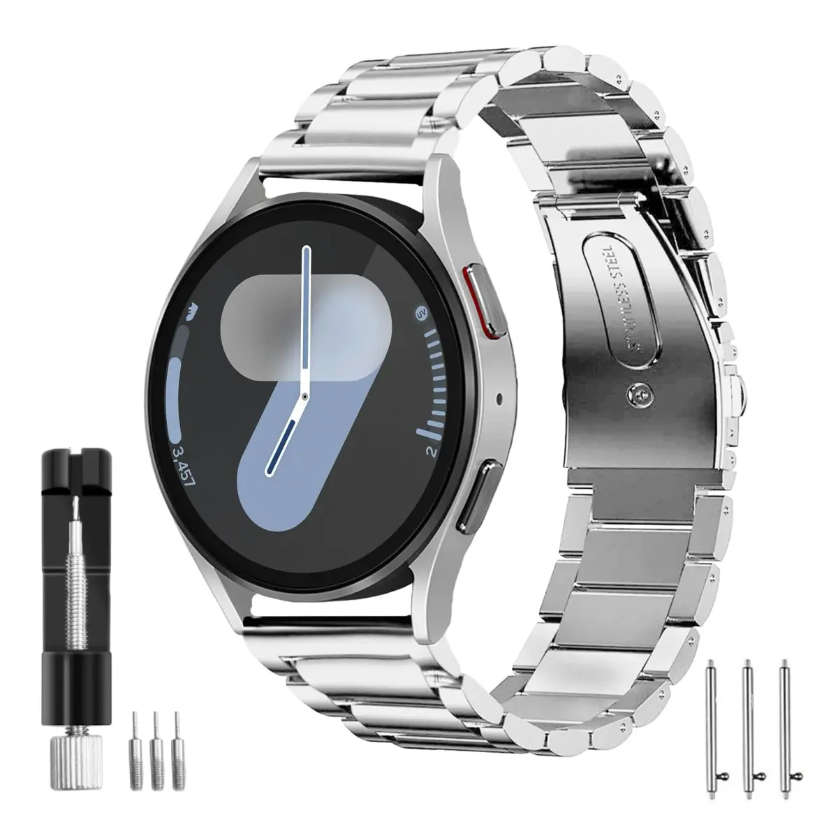 SPGUARD Metal Band Compatible with Samsung Galaxy Watch 7 6 5 4 Classic 40mm/42mm/43mm/44mm/45mm/46mm/47mm Silver | Adjustable Stainless Steel Strap - main product image