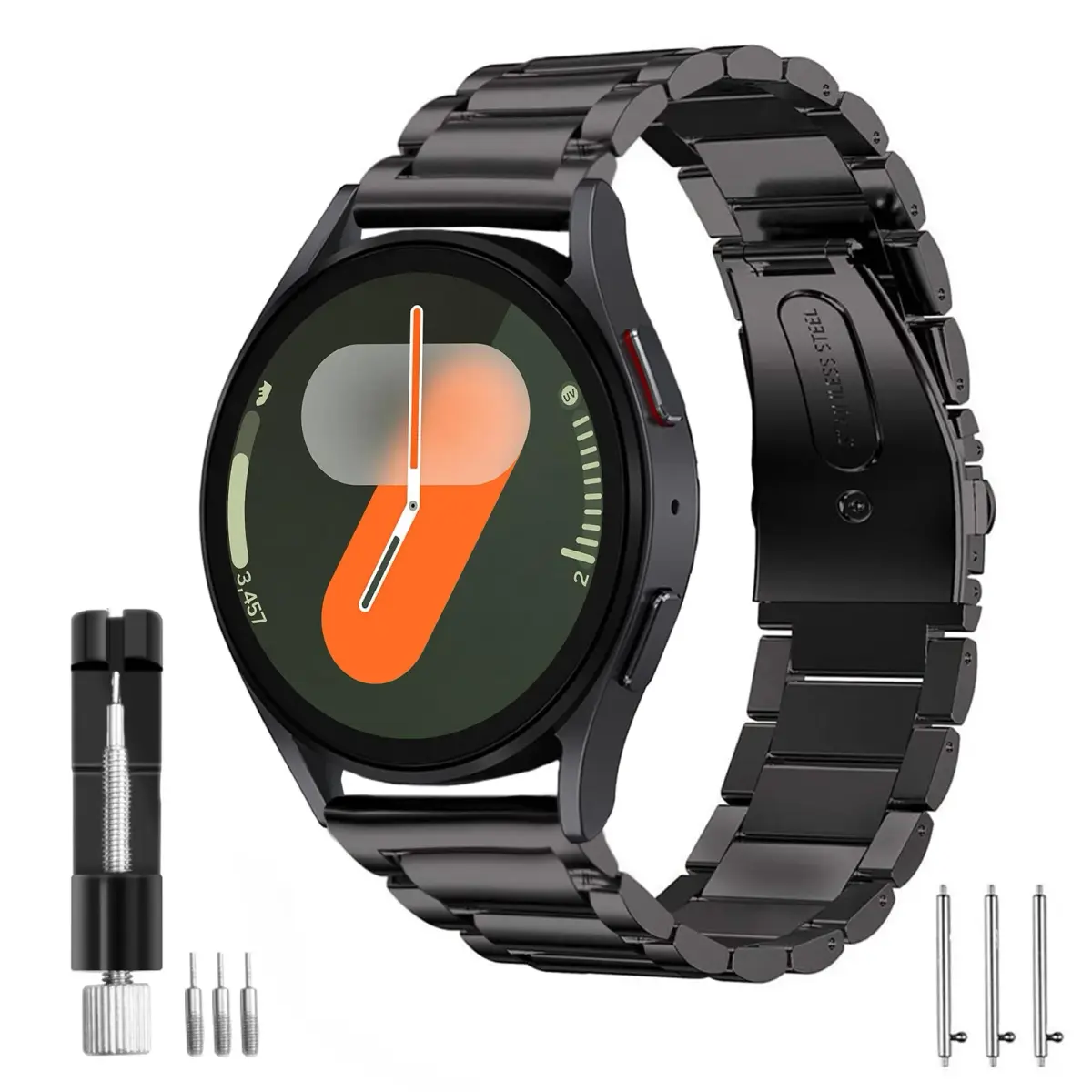 SPGUARD Metal Band Compatible with Samsung Galaxy Watch 7 6 5 4 Classic 40mm/44mm/45mm/42mm/46mm/43mm/47mm Black | Business Stainless Steel Casual Strap - main product image