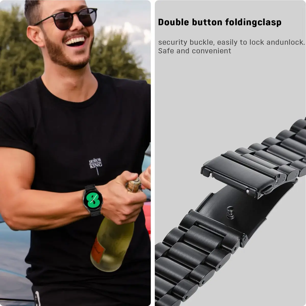 SPGUARD Metal Band Compatible with Samsung Galaxy Watch 7 6 5 4 Classic 40mm/44mm/45mm/42mm/46mm/43mm/47mm Black | Business Stainless Steel Casual Strap - view 5