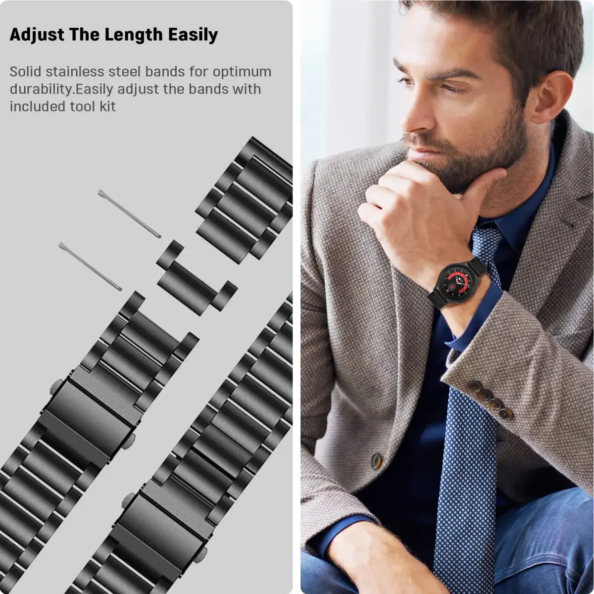 SPGUARD Metal Band Compatible with Samsung Galaxy Watch 7 6 5 4 Classic 40mm/44mm/45mm/42mm/46mm/43mm/47mm Black | Business Stainless Steel Casual Strap - view 6