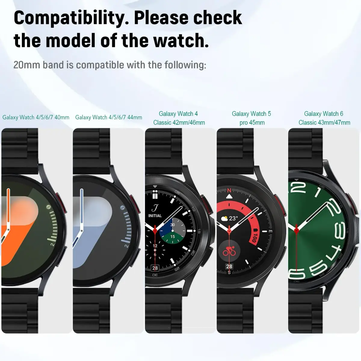 SPGUARD Metal Band Compatible with Samsung Galaxy Watch 7 6 5 4 Classic 40mm/44mm/45mm/42mm/46mm/43mm/47mm Black | Business Stainless Steel Casual Strap - view 2