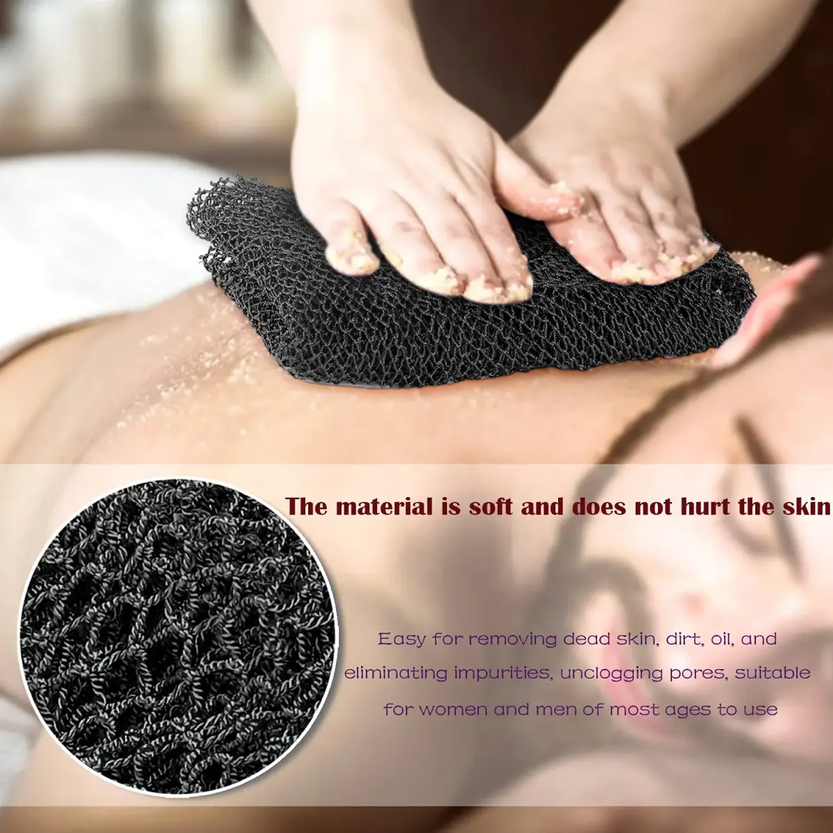 JASSINS African Net Sponge Black | 170cm (66in) Stretched Length | Exfoliating Body Shower Scrubber - view 7