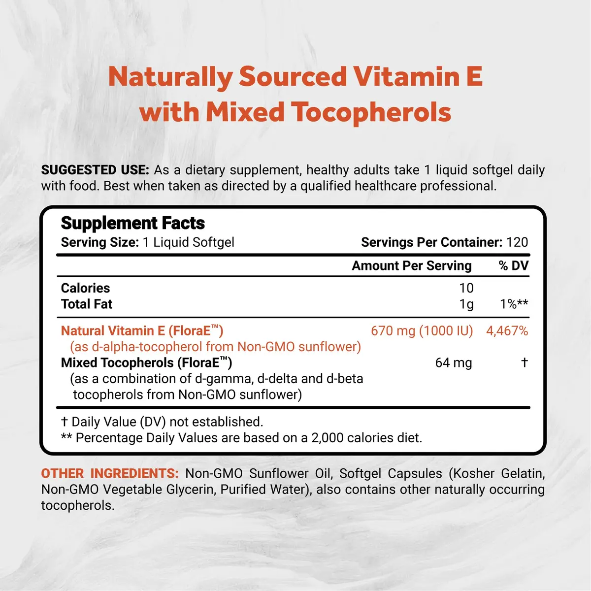Naturalis Sunflower Vitamin E 670mg (1000 IU) | Natural Skin & Immune Support | 120 Softgels - view 2