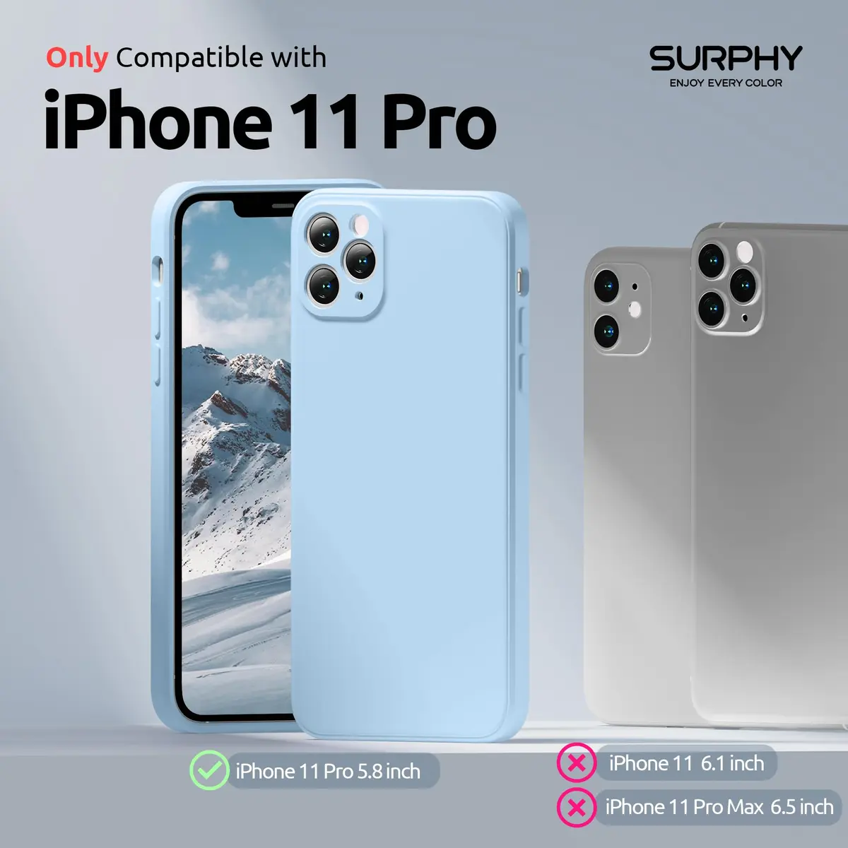 SURPHY Liquid Silicone Case for iPhone 11 Pro 5.8 inches | Camera & Flat Edge Protection - view 2