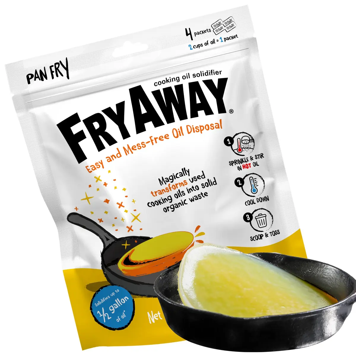 FryAway Pan Fry Oil Solidifier 4 Packets | Solidifies 8 Cups, Shark Tank - main product image