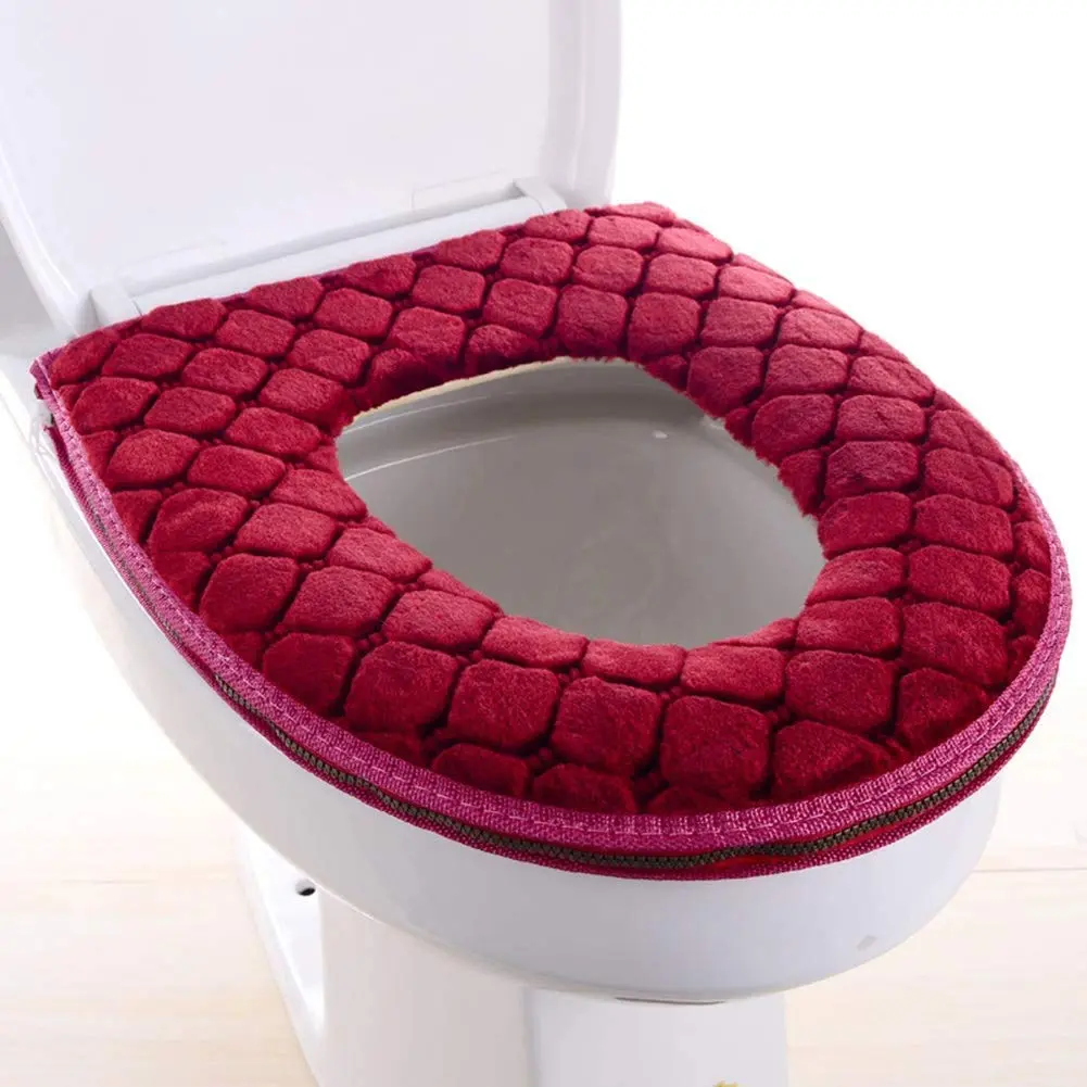 WDSHCR Toilet Seat Cover for Bathroom | Soft Thicker Warmer Washable Cushion with Zipper (Red) - main product image