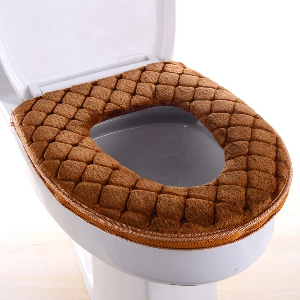 WDSHCR Toilet Seat Cover for Bathroom | Soft Thicker Warmer Washable Cushion with Zipper (Brown) - main product image