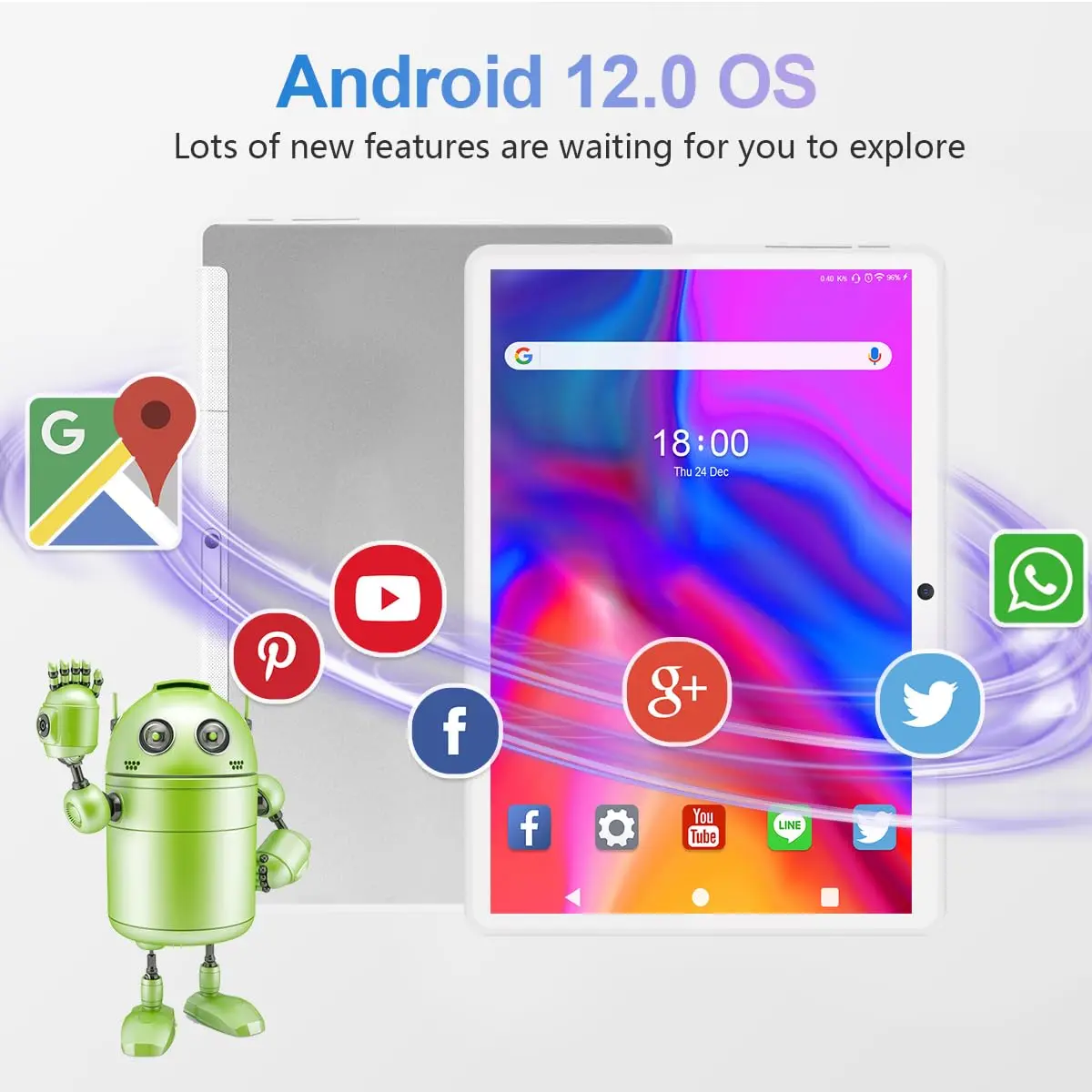 FEONAL 10.1 inch Android Tablet 2024 Octa-Core 64GB Silver | Full HD IPS Display, 8H Battery, Dual Cameras - view 4