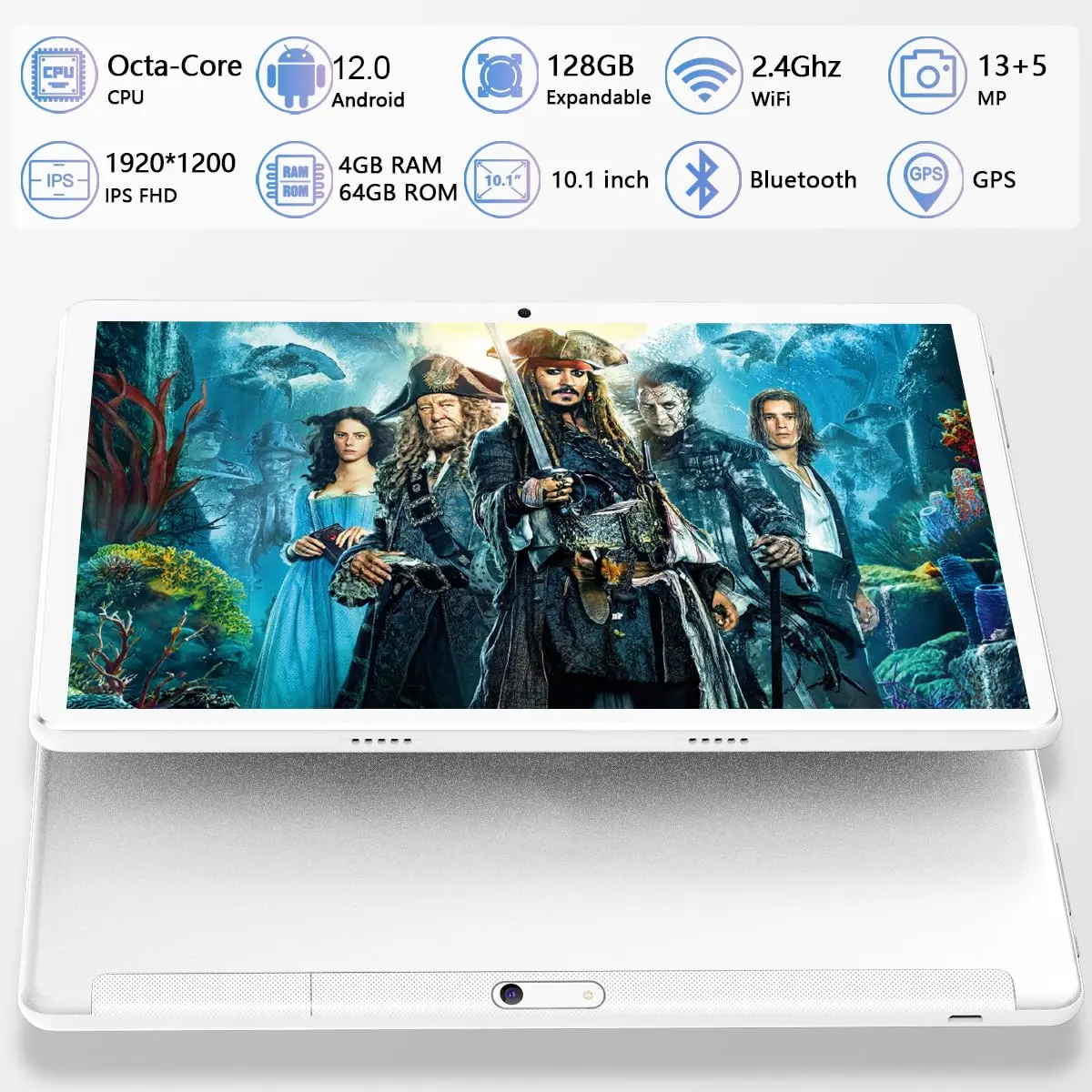 FEONAL 10.1 inch Android Tablet 2024 Octa-Core 64GB Silver | Full HD IPS Display, 8H Battery, Dual Cameras - view 5