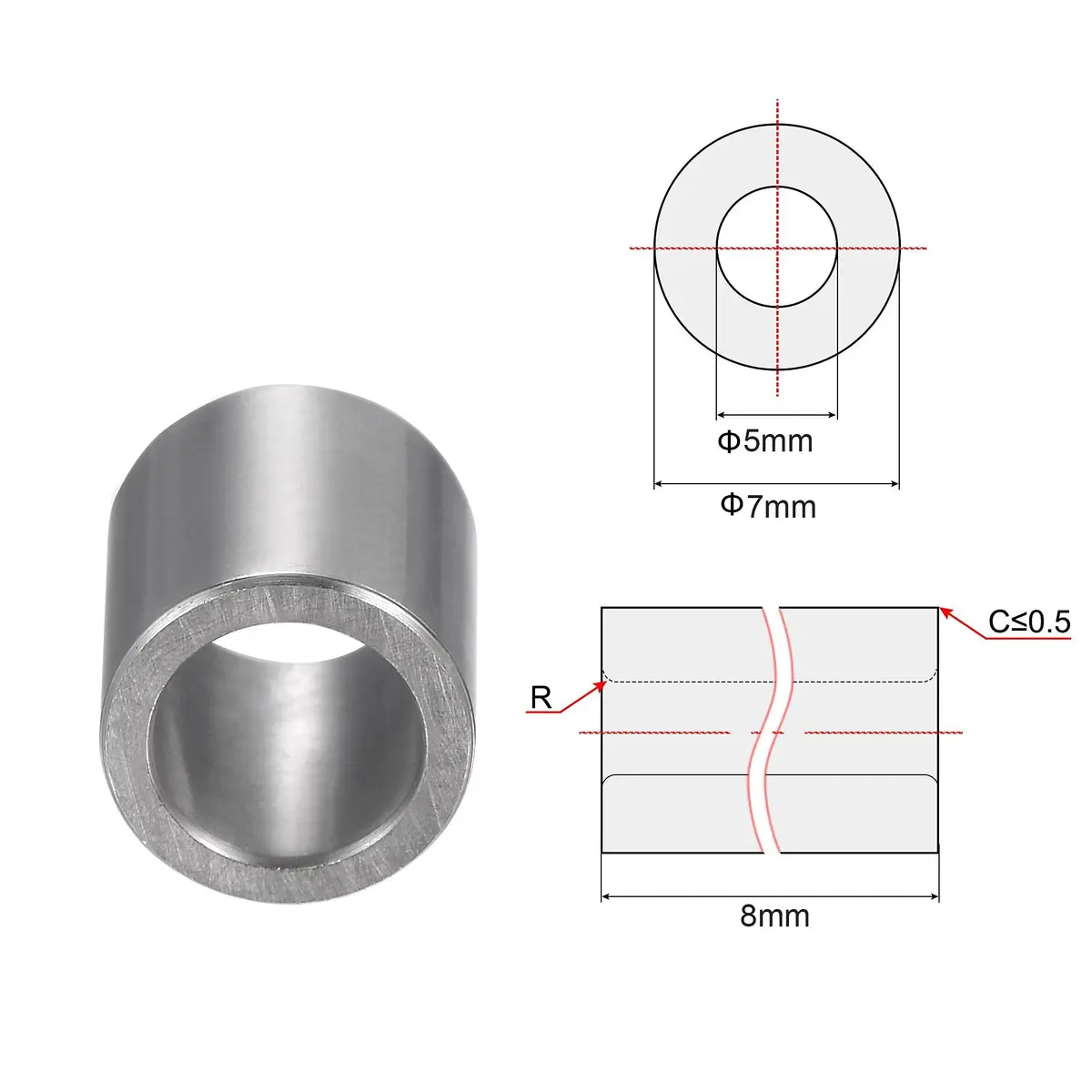 uxcell Sleeve Bearings 5mmx7mmx8mm Chrome Steel | High Load, Corrosion-Resistant, 2pcs - view 2
