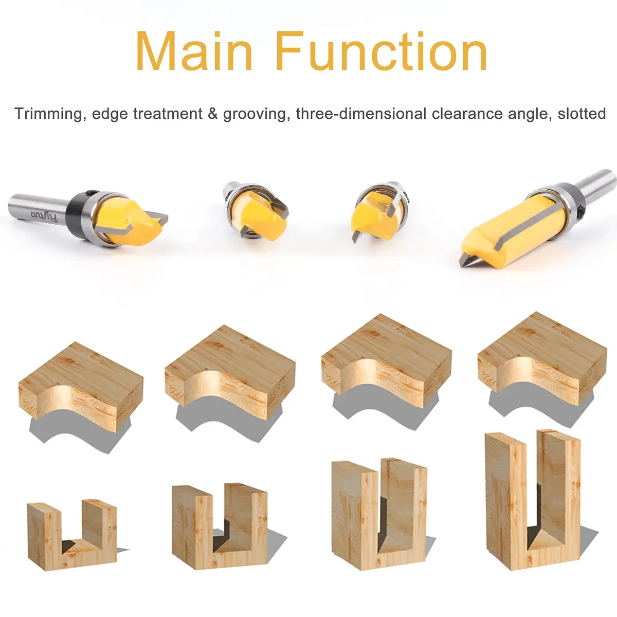 Flytuo 4-Piece Pattern Flush Trim Router Bit Set 1/4" Shank, 1/2" (12.7mm) Cutting Dia | Professional Carbide Top Bearing Kit - view 5
