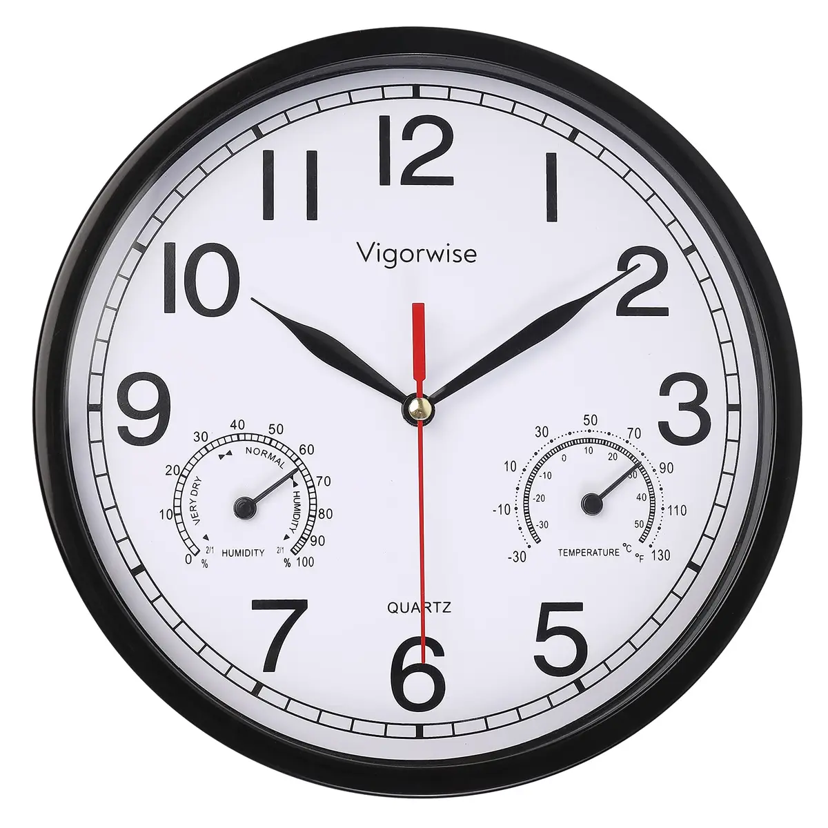Vigorwise 8 Inch White Wall Clock Sweep Silent Wall Clocks with Temperature - main product image